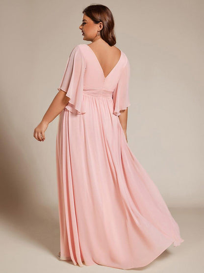 pretty ELYAN|Plus Size Half Sleeve Pleated A-Line V-Neck Chiffon Bridesmaid Dress
