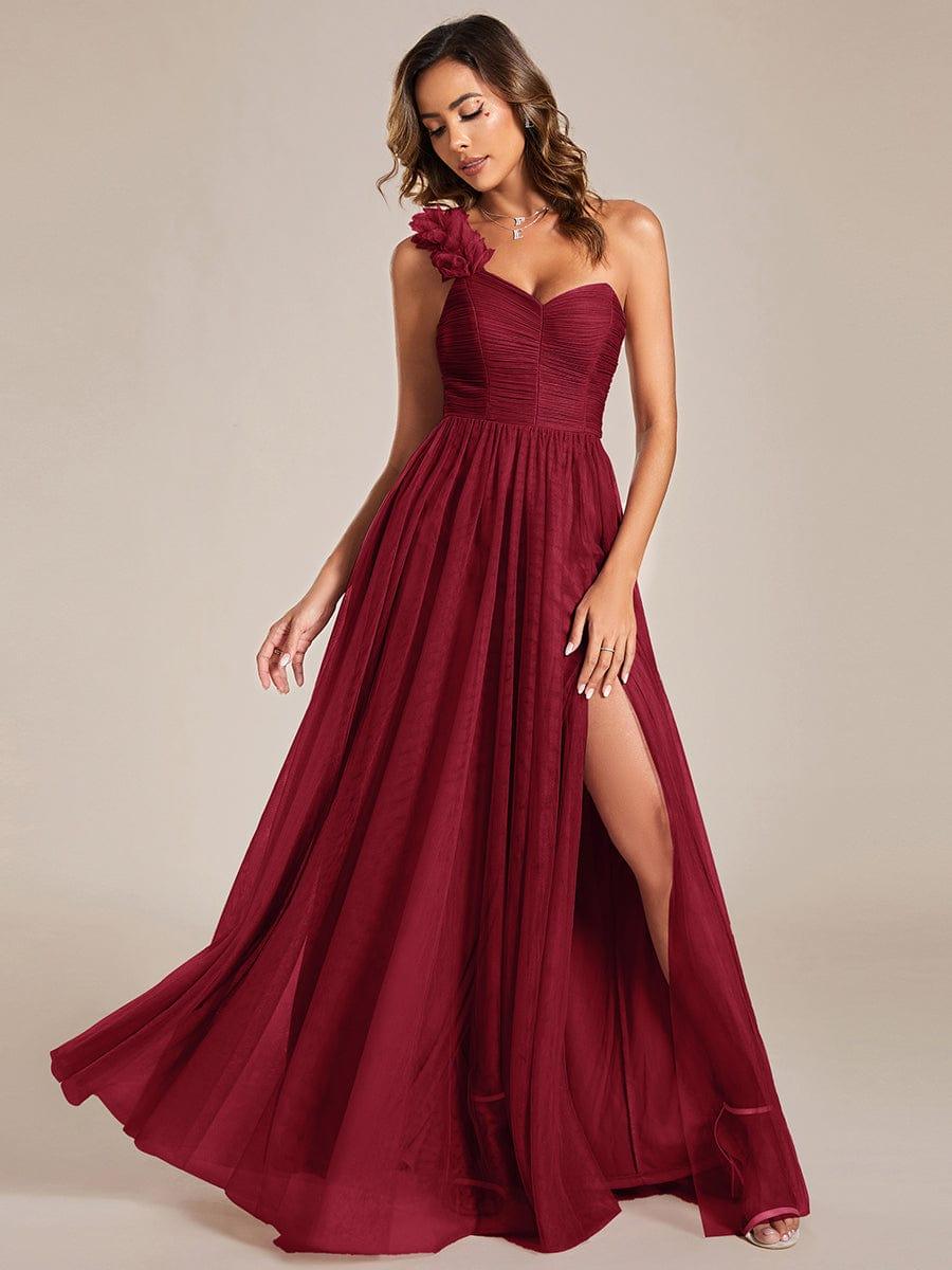 ever CLOE|Sweetheart Neckline One Shoulder with Floral Tulle High Slit Bridesmaid Dress