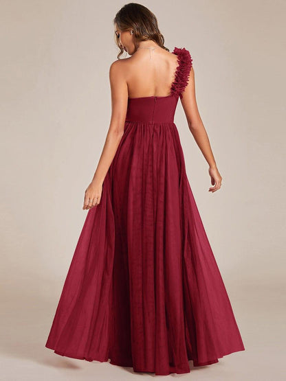 ever CLOE|Sweetheart Neckline One Shoulder with Floral Tulle High Slit Bridesmaid Dress