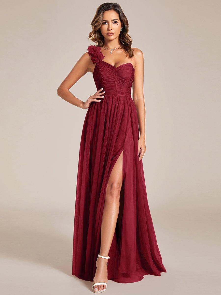 ever CLOE|Sweetheart Neckline One Shoulder with Floral Tulle High Slit Bridesmaid Dress