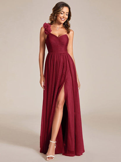 ever CLOE|Sweetheart Neckline One Shoulder with Floral Tulle High Slit Bridesmaid Dress