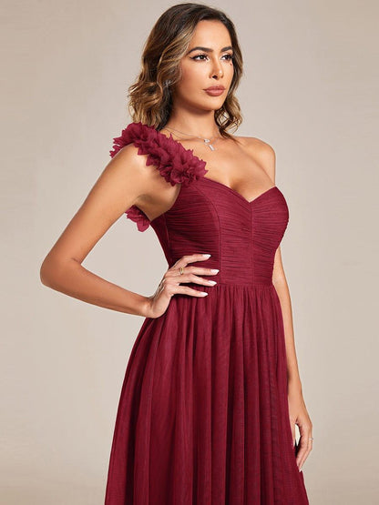 ever CLOE|Sweetheart Neckline One Shoulder with Floral Tulle High Slit Bridesmaid Dress