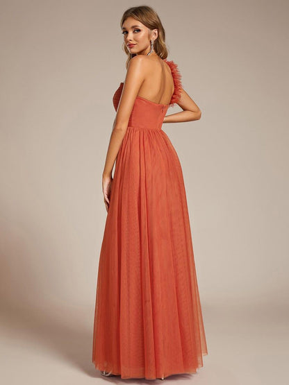 ever CLOE|Sweetheart Neckline One Shoulder with Floral Tulle High Slit Bridesmaid Dress