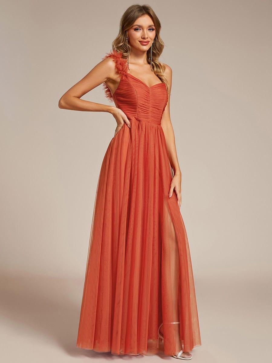 ever CLOE|Sweetheart Neckline One Shoulder with Floral Tulle High Slit Bridesmaid Dress