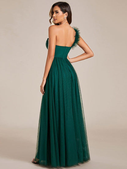 ever CLOE|Sweetheart Neckline One Shoulder with Floral Tulle High Slit Bridesmaid Dress
