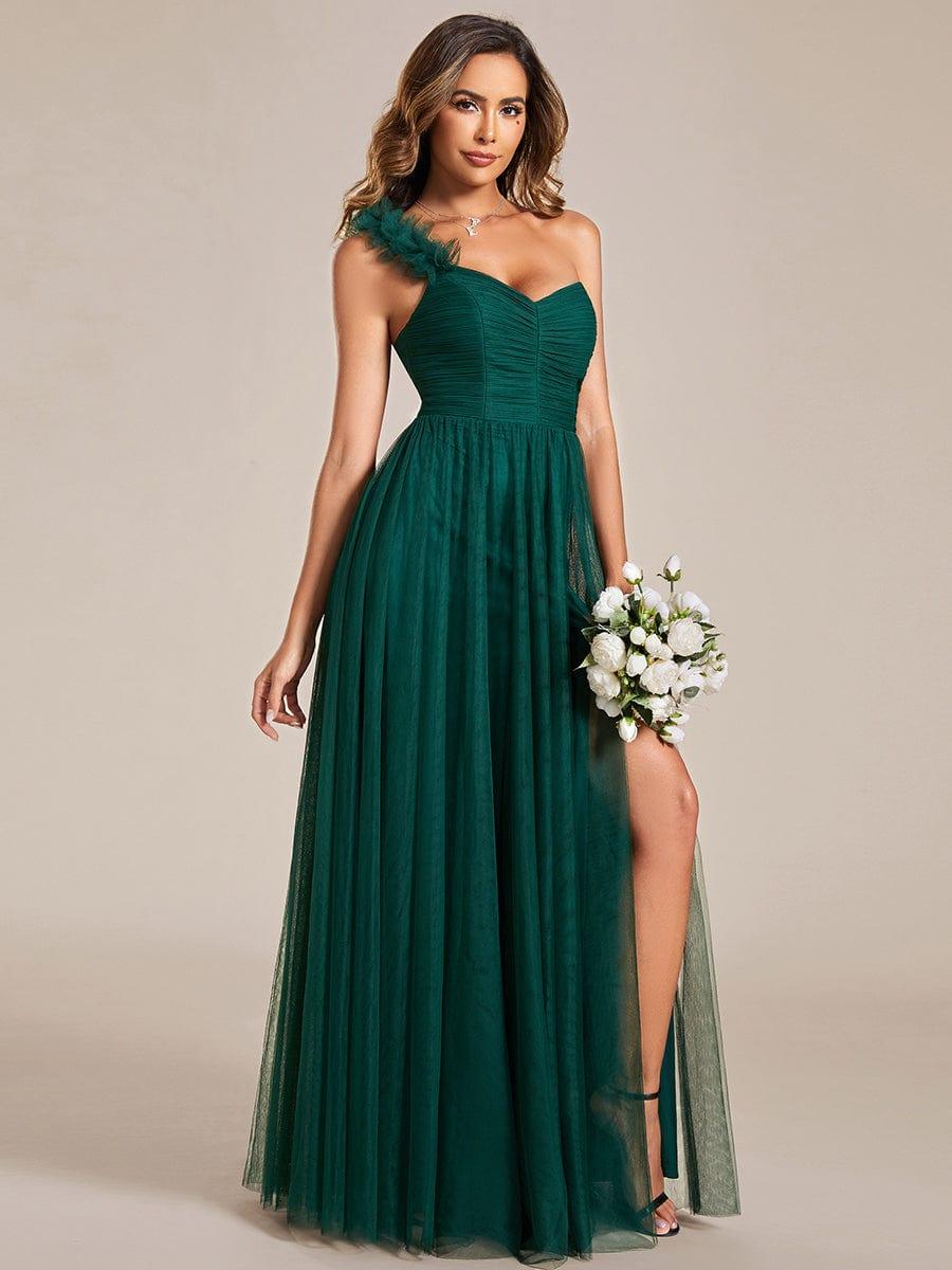 ever CLOE|Sweetheart Neckline One Shoulder with Floral Tulle High Slit Bridesmaid Dress