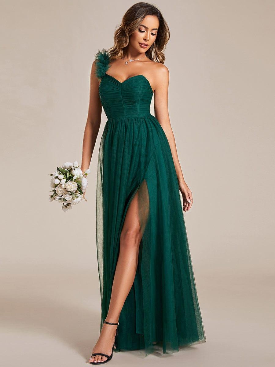 ever CLOE|Sweetheart Neckline One Shoulder with Floral Tulle High Slit Bridesmaid Dress