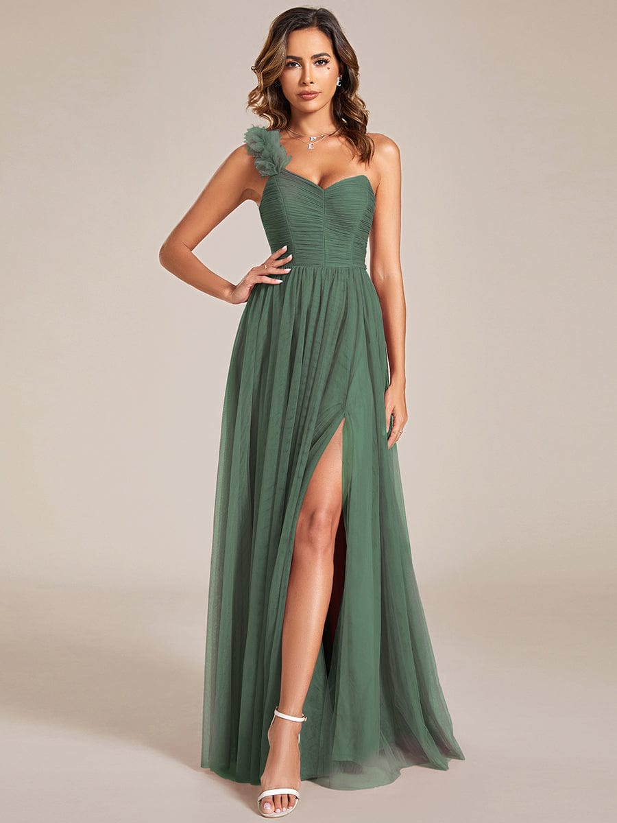 ever CLOE|Sweetheart Neckline One Shoulder with Floral Tulle High Slit Bridesmaid Dress