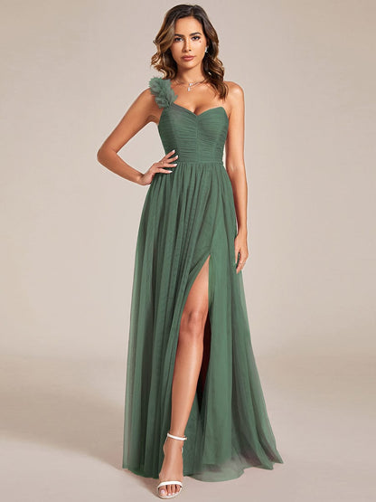 ever CLOE|Sweetheart Neckline One Shoulder with Floral Tulle High Slit Bridesmaid Dress