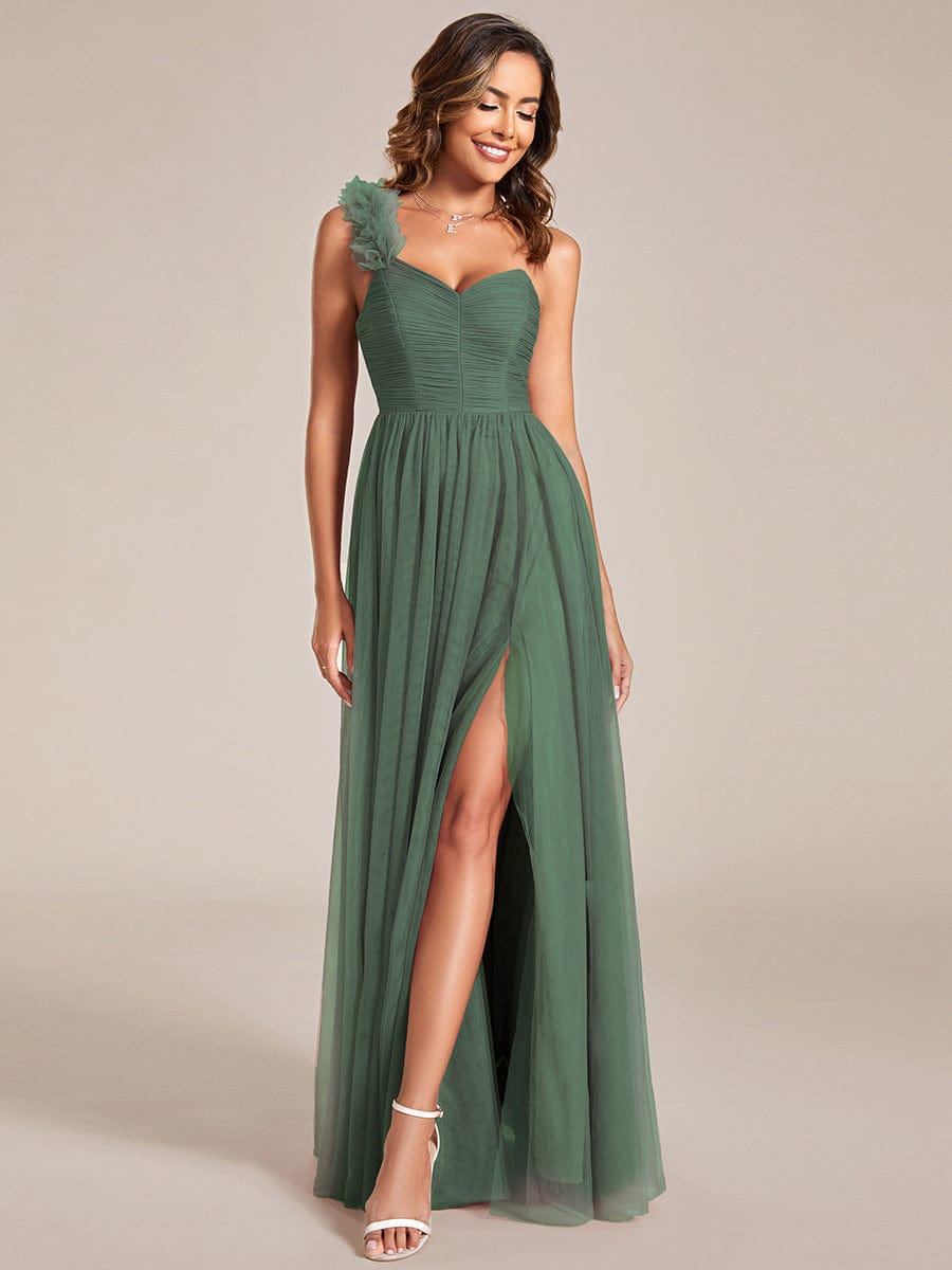 ever CLOE|Sweetheart Neckline One Shoulder with Floral Tulle High Slit Bridesmaid Dress