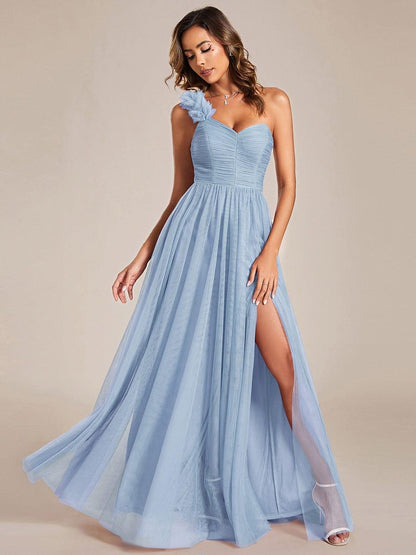 ever CLOE|Sweetheart Neckline One Shoulder with Floral Tulle High Slit Bridesmaid Dress