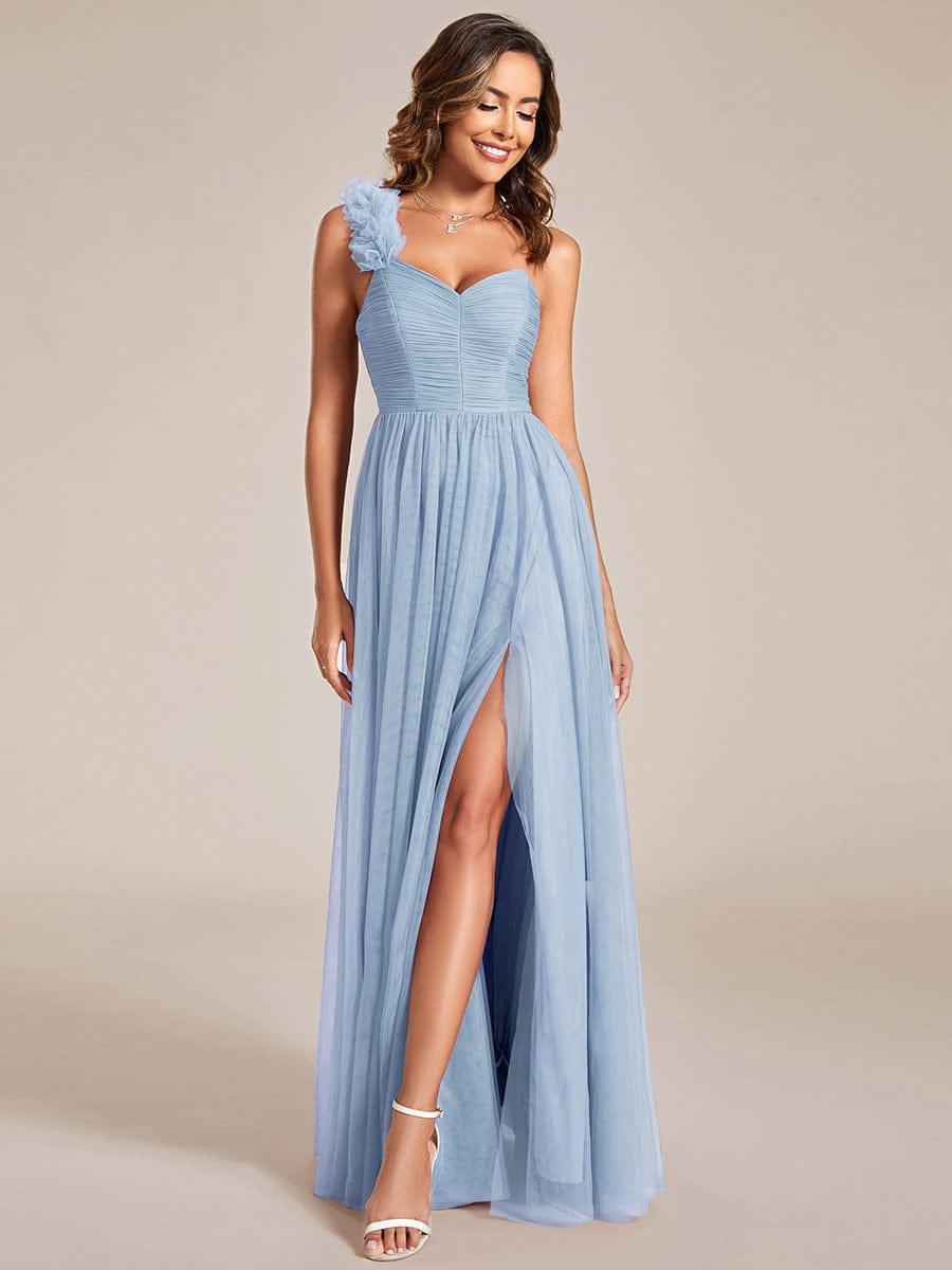 ever CLOE|Sweetheart Neckline One Shoulder with Floral Tulle High Slit Bridesmaid Dress