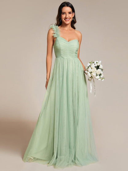 ever CLOE|Sweetheart Neckline One Shoulder with Floral Tulle High Slit Bridesmaid Dress