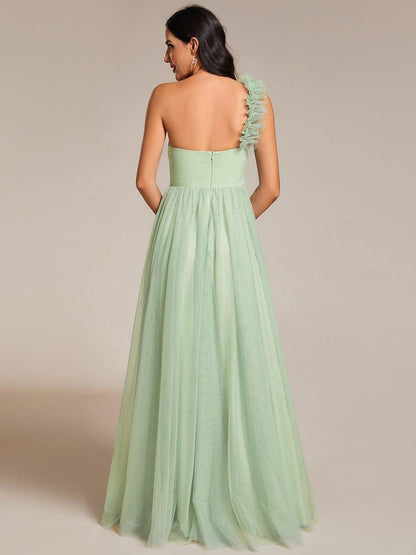 ever CLOE|Sweetheart Neckline One Shoulder with Floral Tulle High Slit Bridesmaid Dress