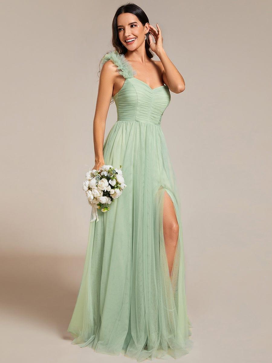 ever CLOE|Sweetheart Neckline One Shoulder with Floral Tulle High Slit Bridesmaid Dress