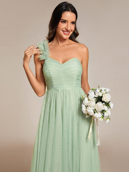 ever CLOE|Sweetheart Neckline One Shoulder with Floral Tulle High Slit Bridesmaid Dress