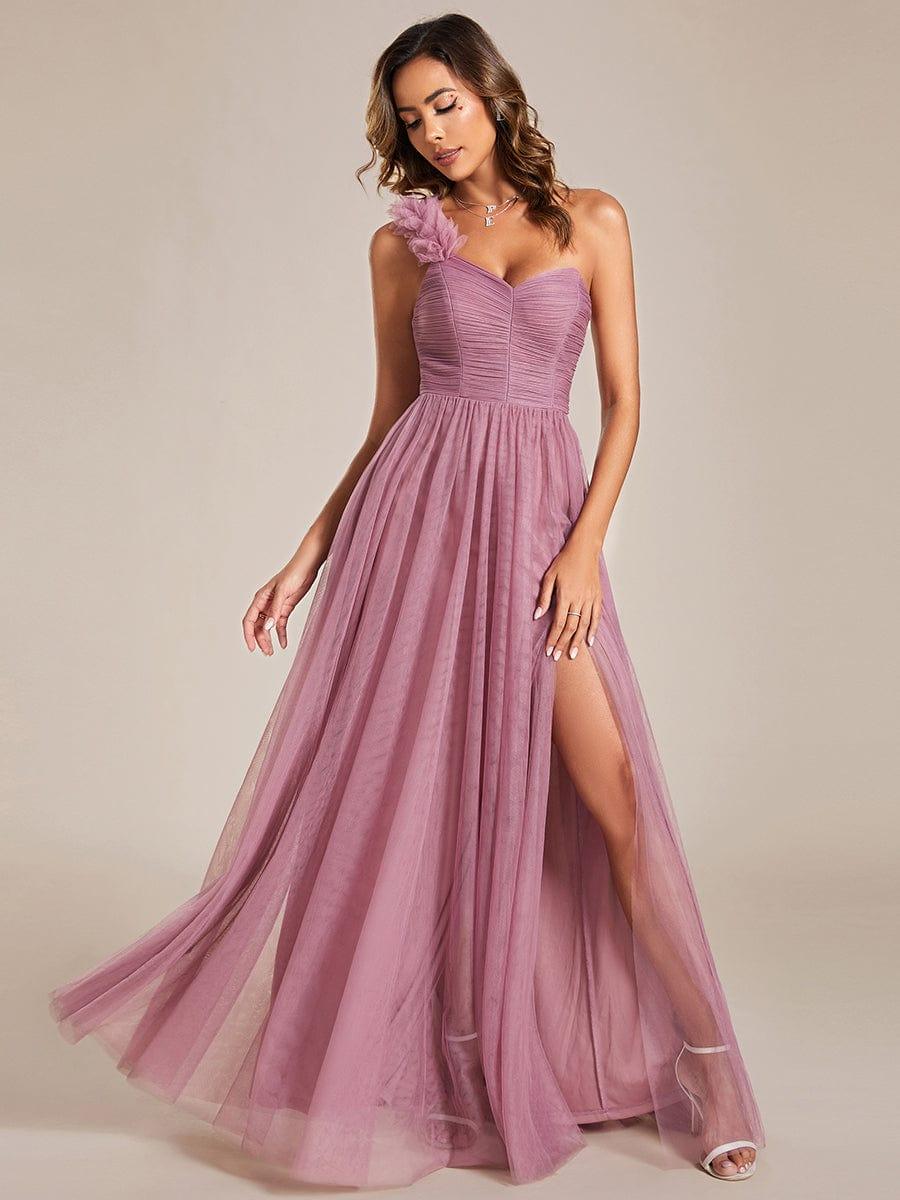 ever CLOE|Sweetheart Neckline One Shoulder with Floral Tulle High Slit Bridesmaid Dress