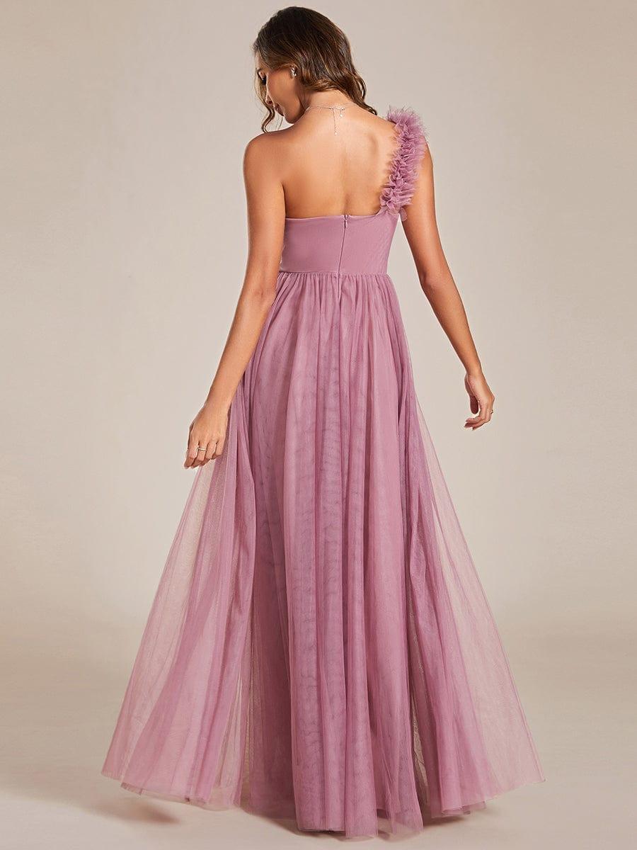 ever CLOE|Sweetheart Neckline One Shoulder with Floral Tulle High Slit Bridesmaid Dress