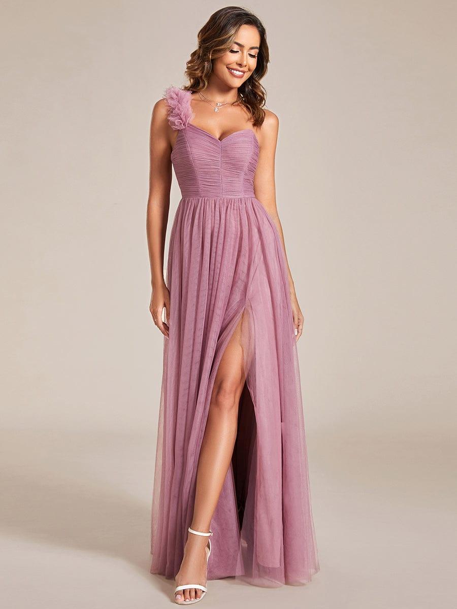 ever CLOE|Sweetheart Neckline One Shoulder with Floral Tulle High Slit Bridesmaid Dress