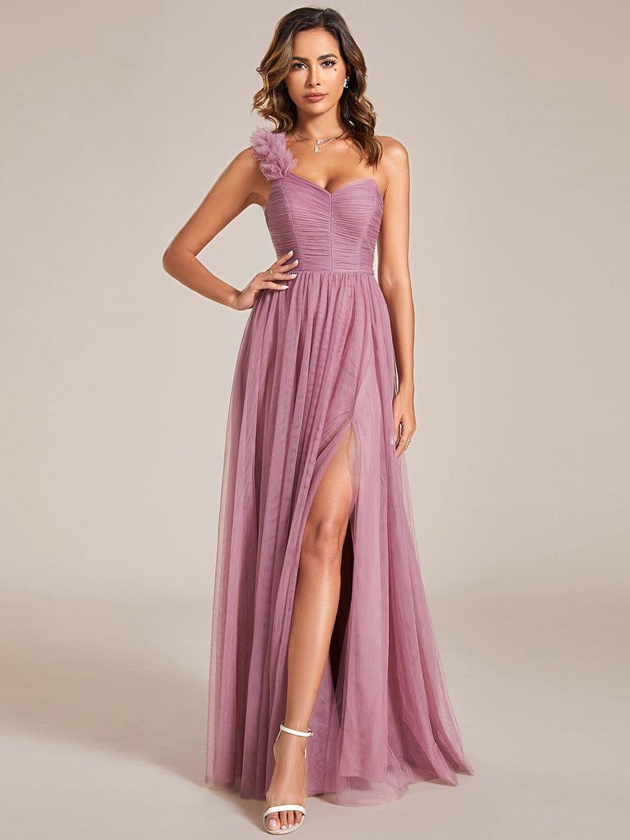 ever CLOE|Sweetheart Neckline One Shoulder with Floral Tulle High Slit Bridesmaid Dress
