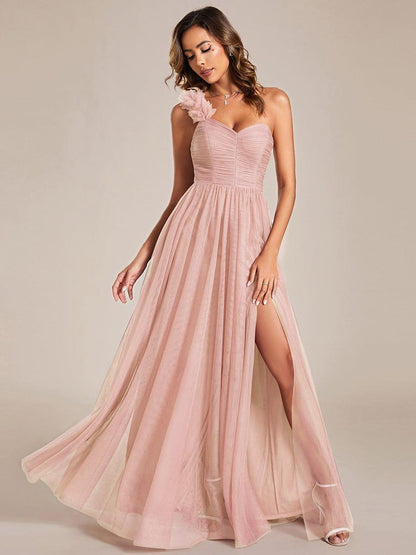 ever CLOE|Sweetheart Neckline One Shoulder with Floral Tulle High Slit Bridesmaid Dress