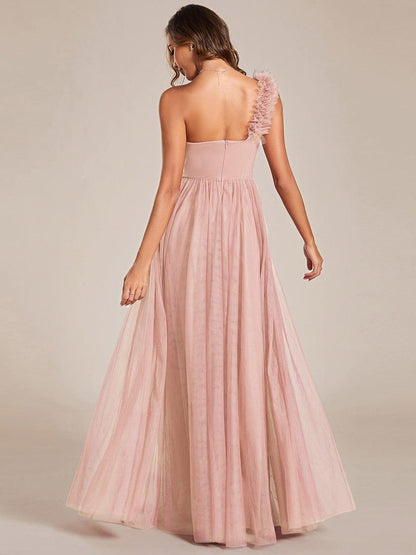 ever CLOE|Sweetheart Neckline One Shoulder with Floral Tulle High Slit Bridesmaid Dress