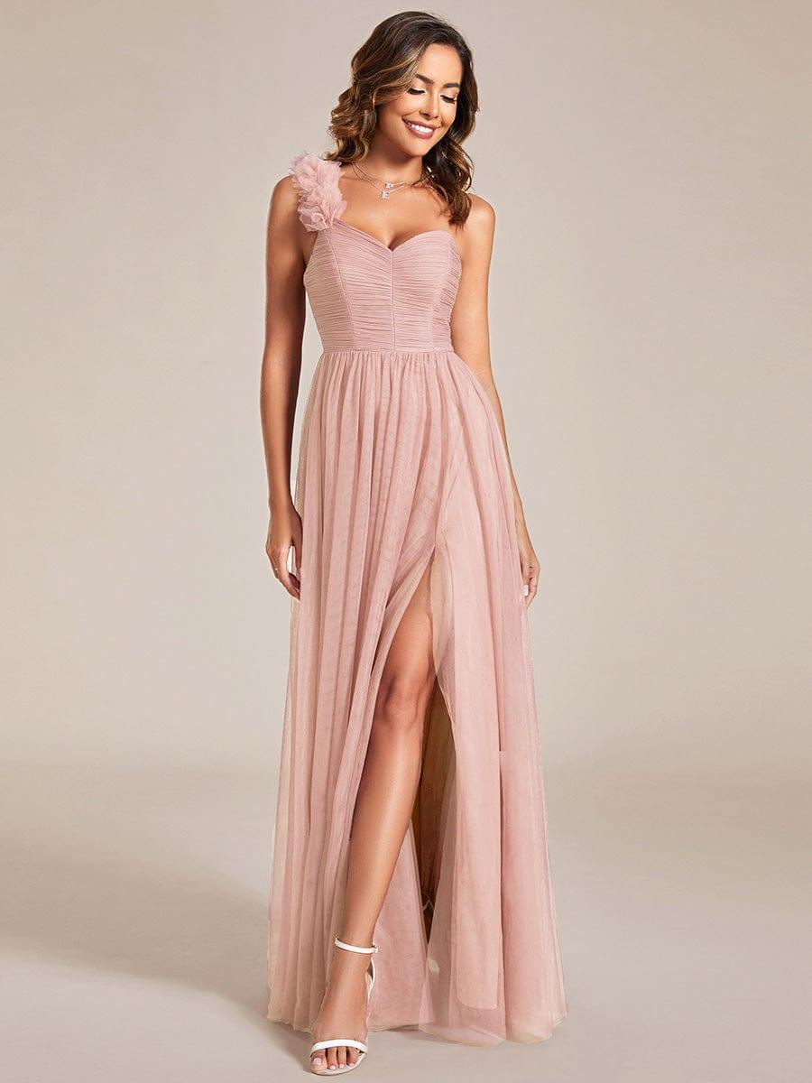 ever CLOE|Sweetheart Neckline One Shoulder with Floral Tulle High Slit Bridesmaid Dress