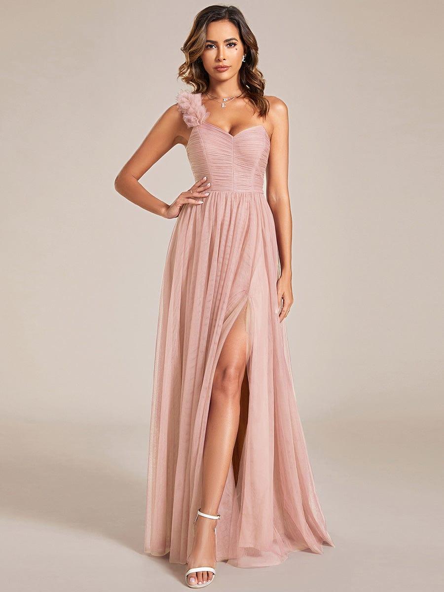 ever CLOE|Sweetheart Neckline One Shoulder with Floral Tulle High Slit Bridesmaid Dress