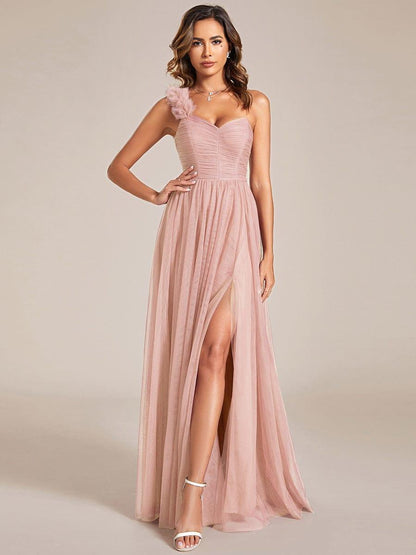 ever CLOE|Sweetheart Neckline One Shoulder with Floral Tulle High Slit Bridesmaid Dress