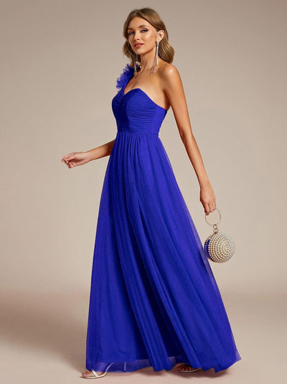 ever CLOE|Sweetheart Neckline One Shoulder with Floral Tulle High Slit Bridesmaid Dress