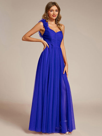 ever CLOE|Sweetheart Neckline One Shoulder with Floral Tulle High Slit Bridesmaid Dress