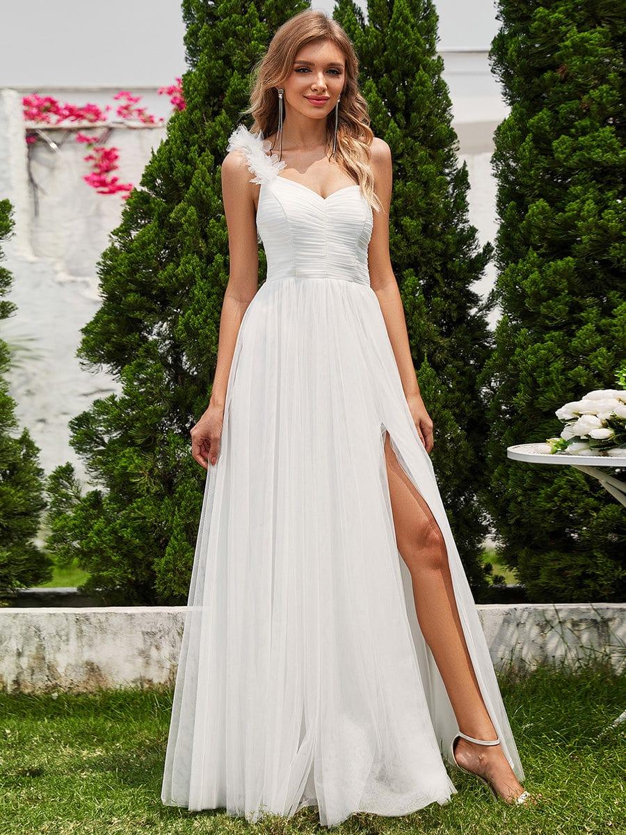 ever CLOE|Sweetheart Neckline One Shoulder with Floral Tulle High Slit Bridesmaid Dress