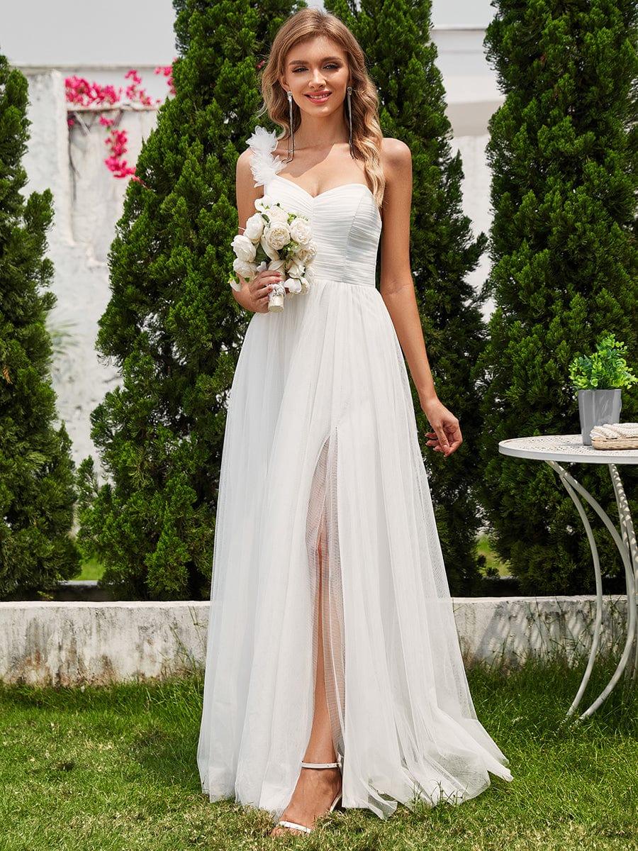ever CLOE|Sweetheart Neckline One Shoulder with Floral Tulle High Slit Bridesmaid Dress