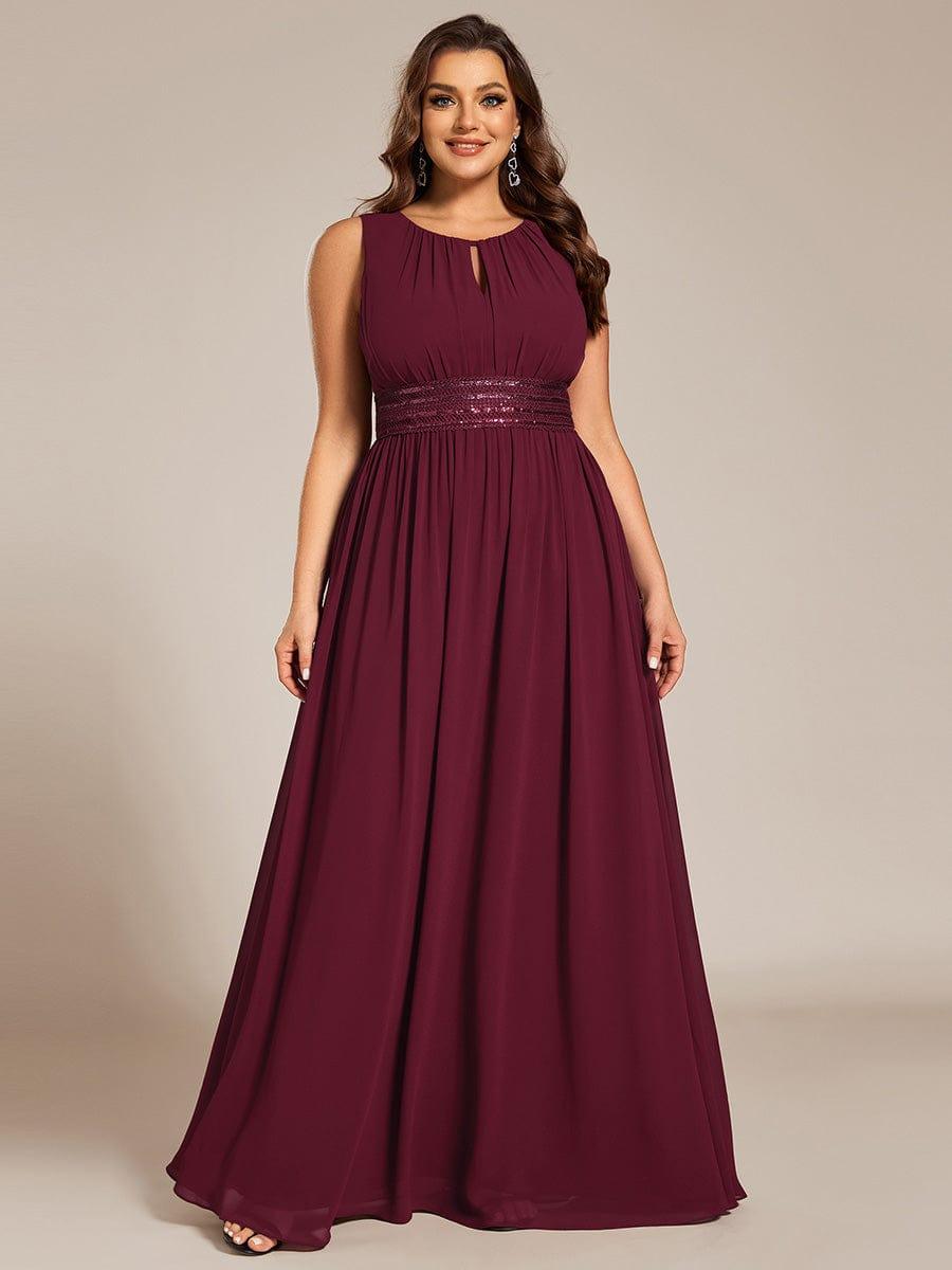 pretty KALIA|Plus Size Hollow Out Sleeveless Empire Waist Chiffon Bridesmaid Dress