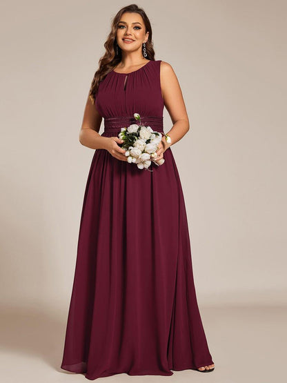 pretty KALIA|Plus Size Hollow Out Sleeveless Empire Waist Chiffon Bridesmaid Dress