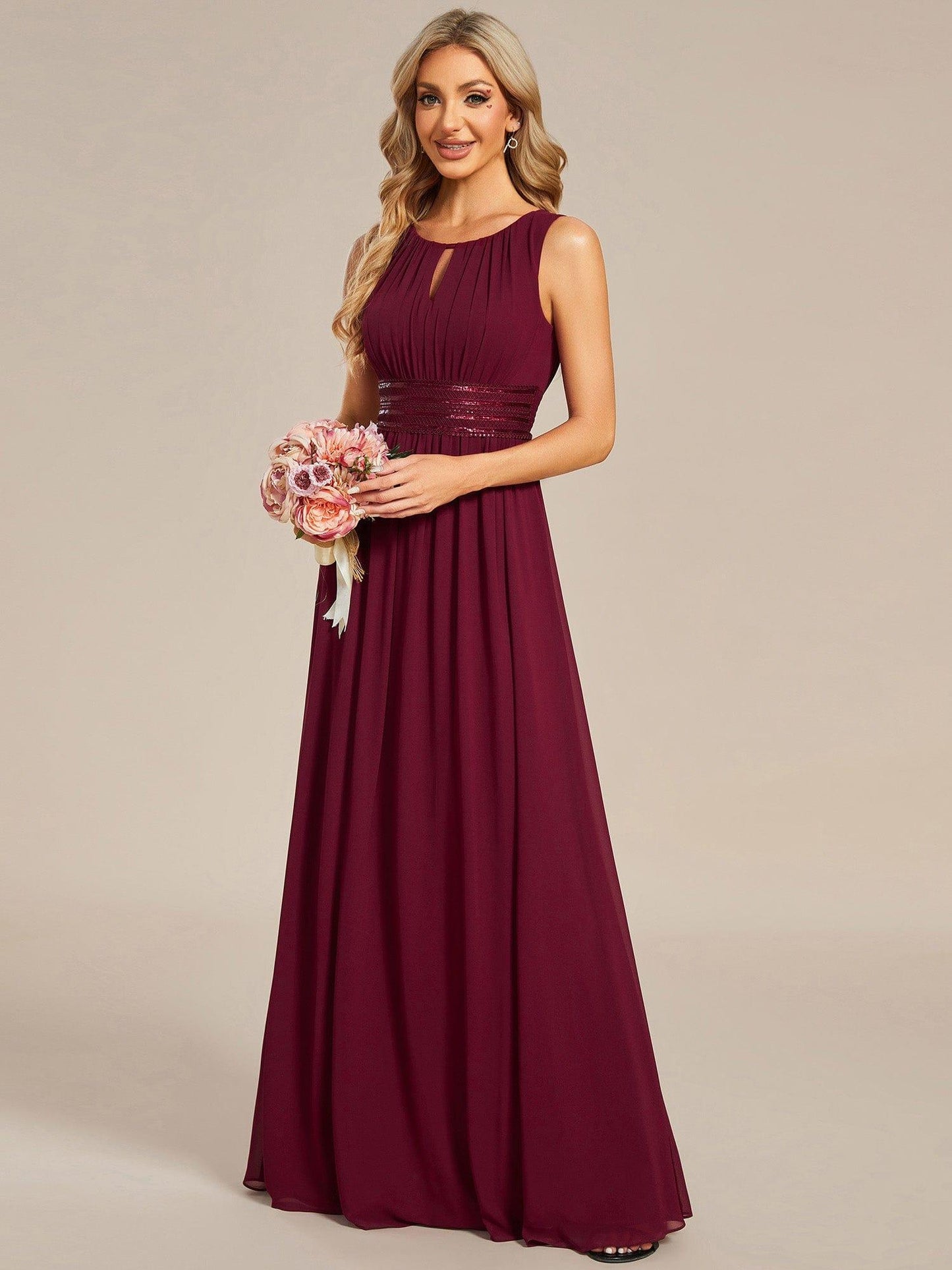 ever KALIA|Simple Sleeveless A-line Chiffon Bridesmaid Dress with Hollow Out Detail