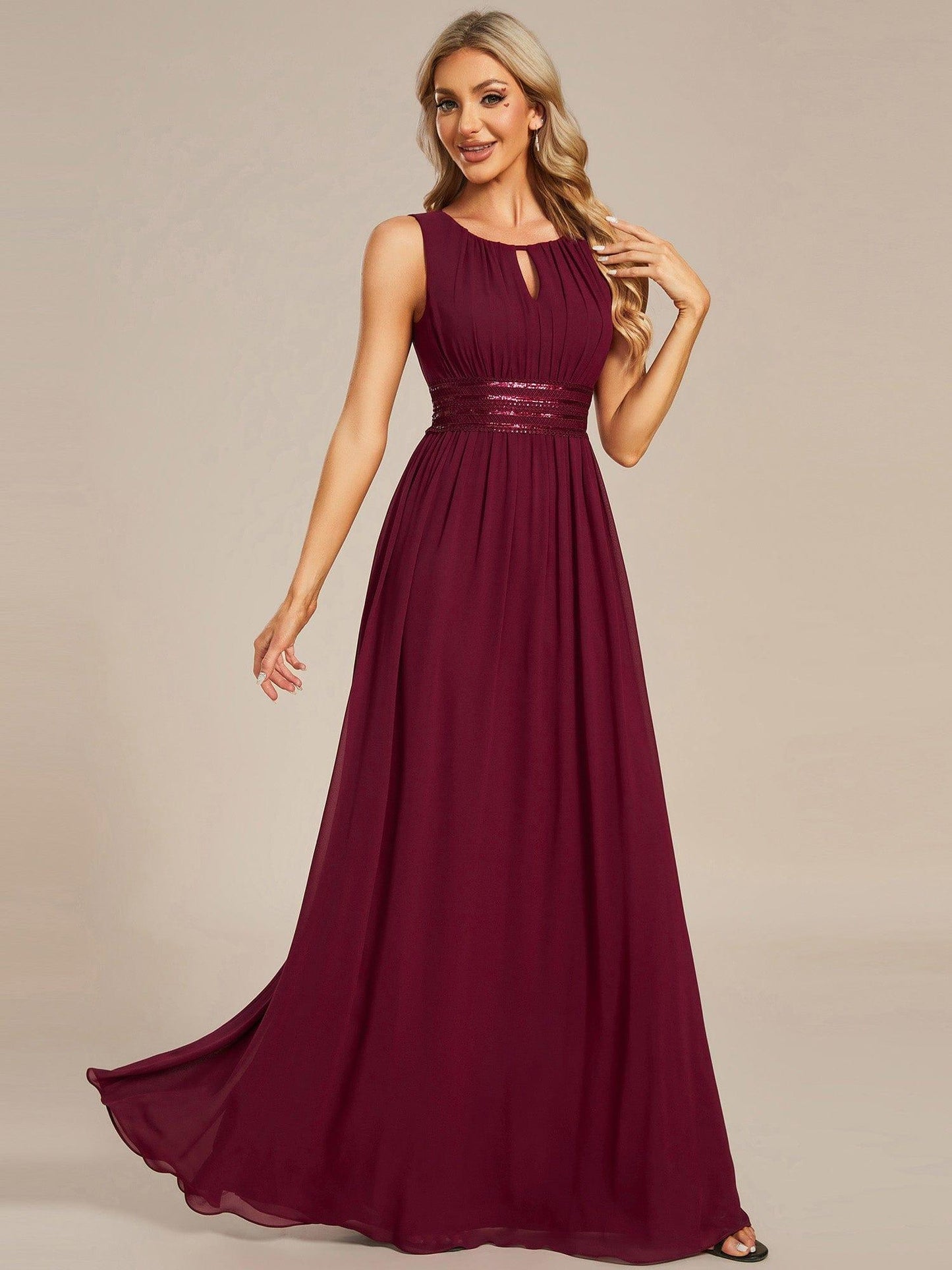 ever KALIA|Simple Sleeveless A-line Chiffon Bridesmaid Dress with Hollow Out Detail