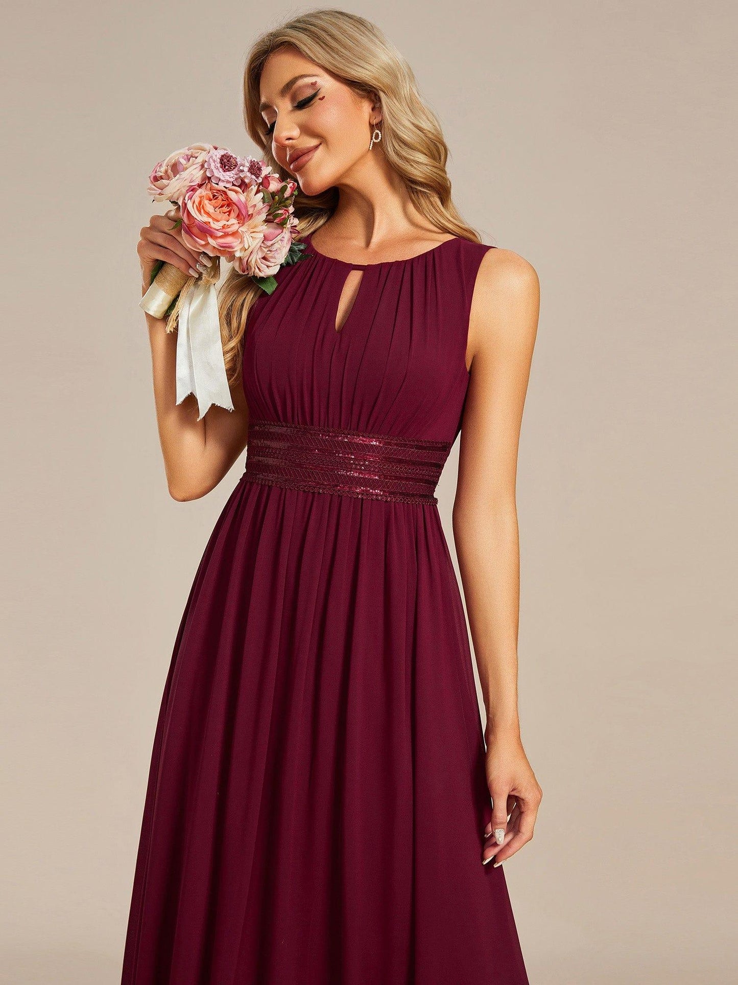 ever KALIA|Simple Sleeveless A-line Chiffon Bridesmaid Dress with Hollow Out Detail