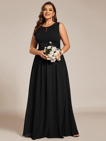 pretty KALIA|Plus Size Hollow Out Sleeveless Empire Waist Chiffon Bridesmaid Dress