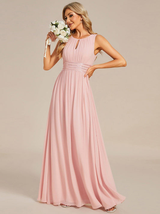 ever KALIA|Simple Sleeveless A-line Chiffon Bridesmaid Dress with Hollow Out Detail
