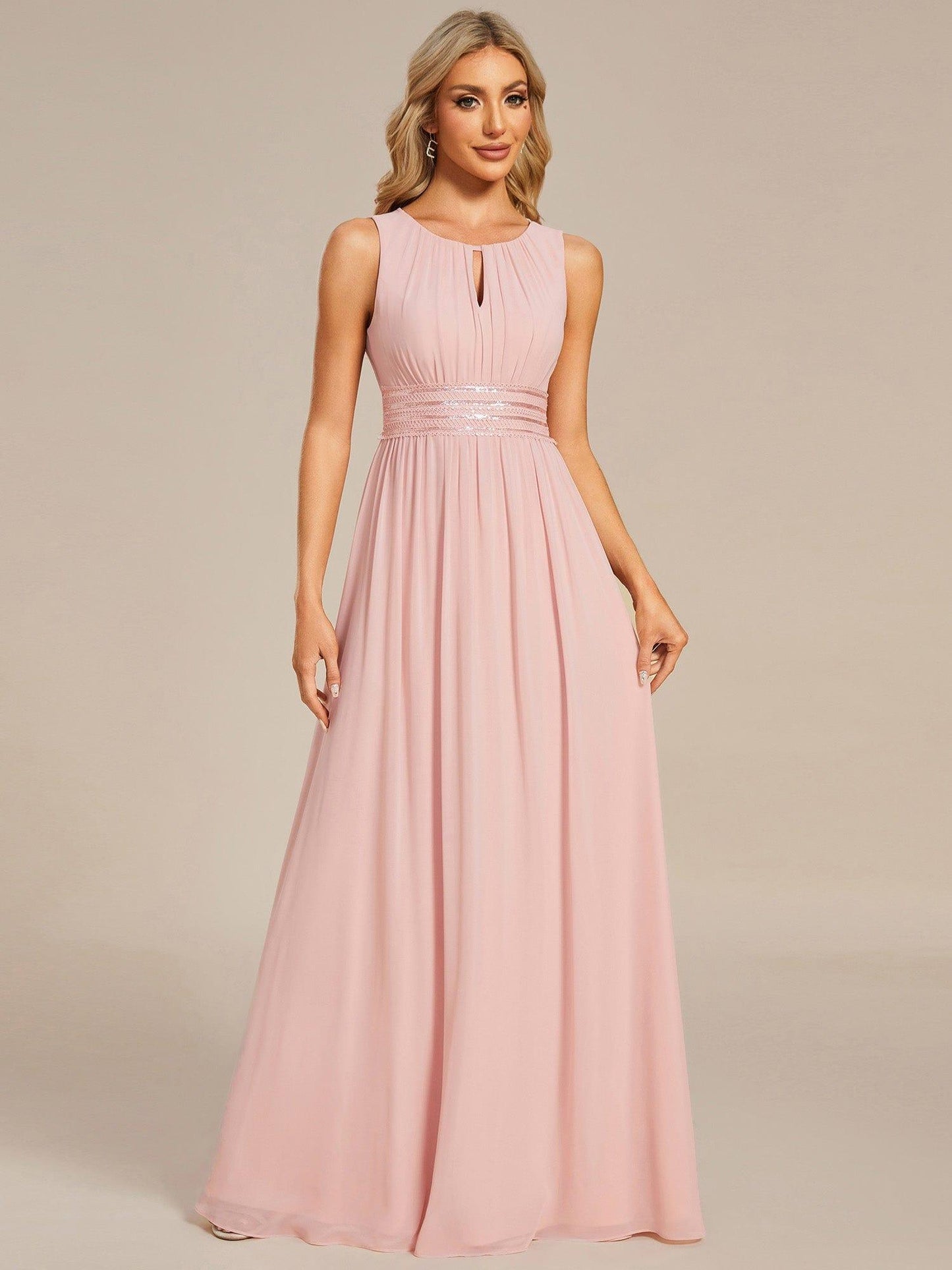 ever KALIA|Simple Sleeveless A-line Chiffon Bridesmaid Dress with Hollow Out Detail