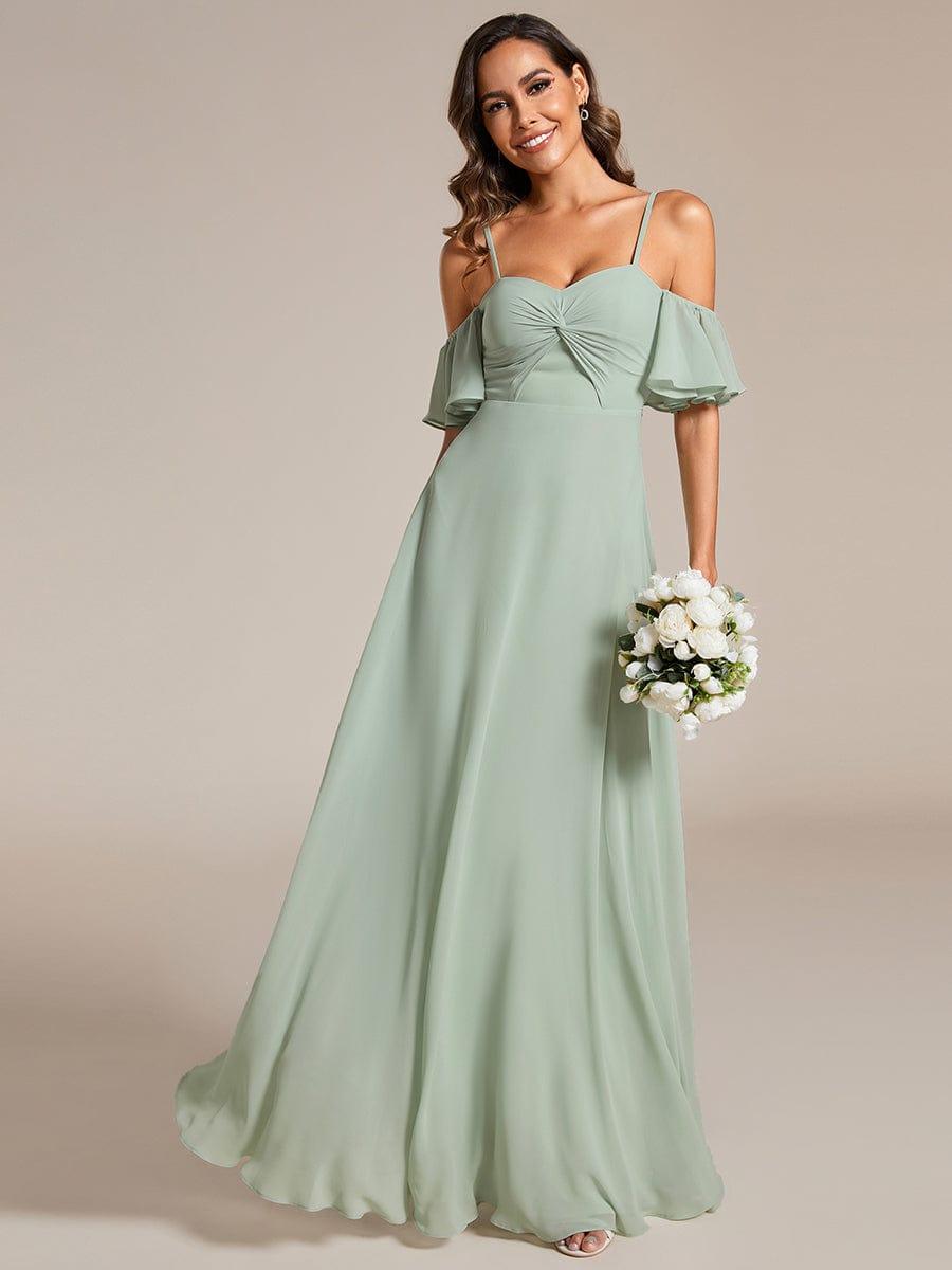 Spaghetti Strap Sweetheart Chiffon A-line Bridesmaid Dress with Knot