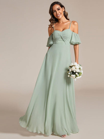 Spaghetti Strap Sweetheart Chiffon A-line Bridesmaid Dress with Knot