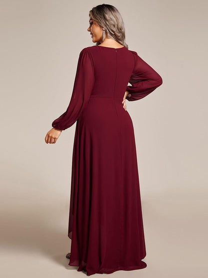 pretty GRIFFIN|Plus Size V-Neck Long Lantern Sleeves A-Line Chiffon Bridesmaid Dress