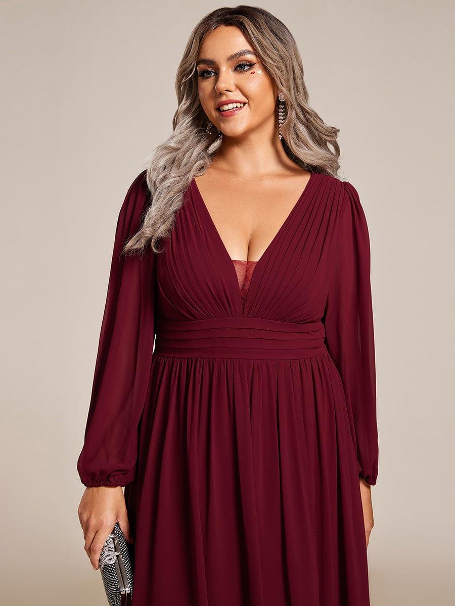 pretty GRIFFIN|Plus Size V-Neck Long Lantern Sleeves A-Line Chiffon Bridesmaid Dress