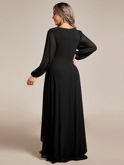 pretty GRIFFIN|Plus Size V-Neck Long Lantern Sleeves A-Line Chiffon Bridesmaid Dress
