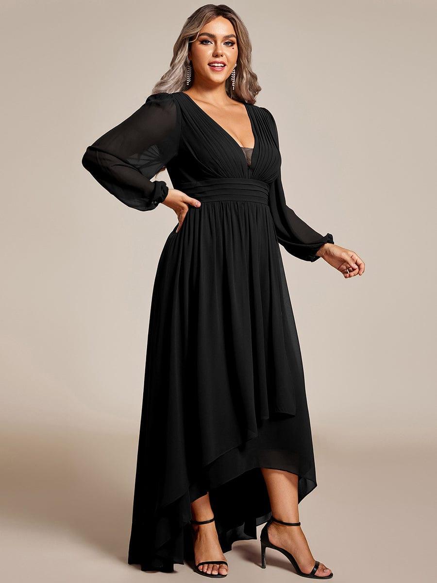 pretty GRIFFIN|Plus Size V-Neck Long Lantern Sleeves A-Line Chiffon Bridesmaid Dress