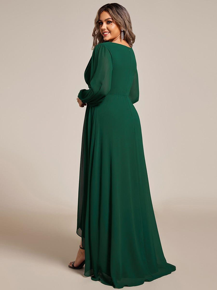 pretty GRIFFIN|Plus Size V-Neck Long Lantern Sleeves A-Line Chiffon Bridesmaid Dress