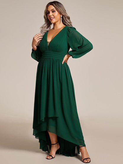 pretty GRIFFIN|Plus Size V-Neck Long Lantern Sleeves A-Line Chiffon Bridesmaid Dress