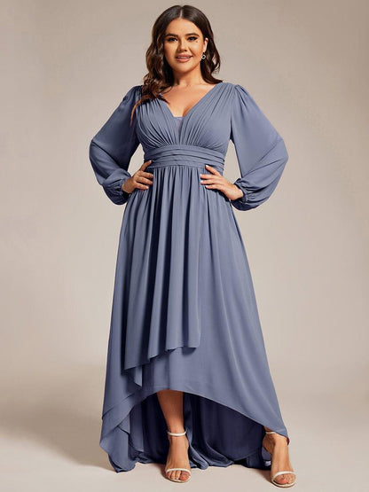 pretty GRIFFIN|Plus Size V-Neck Long Lantern Sleeves A-Line Chiffon Bridesmaid Dress